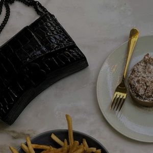 BALENCIAGA hourglass wallet on chain, crocodile embossed 100% calfskin